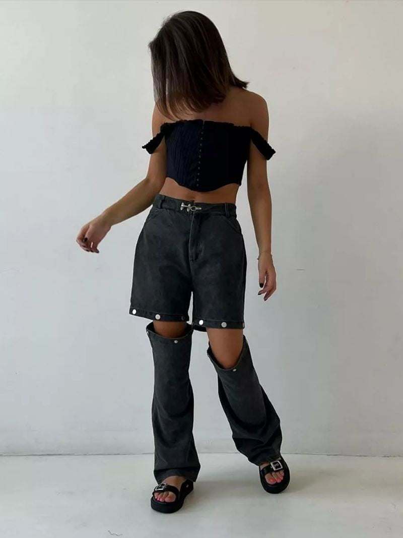 Distressed Convertible Jeans