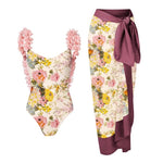 Floral Swimsuit with Ruffle Straps and Sarong