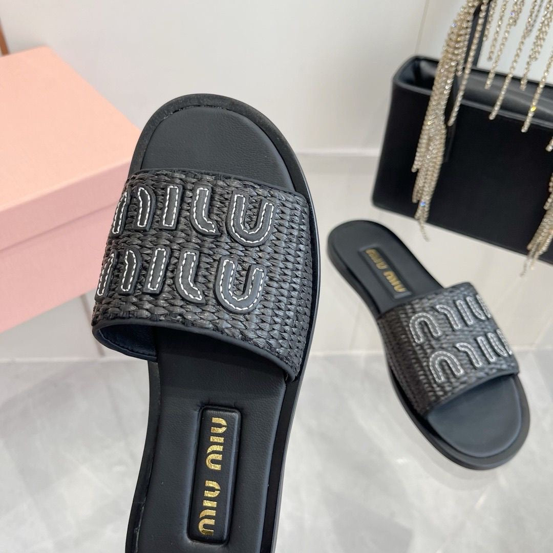 Miu Miu Raffia Slides