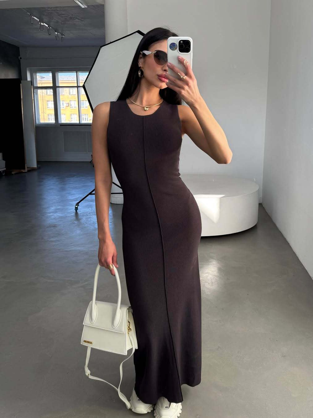 Sleek Sleeveless Knit Maxi Dress