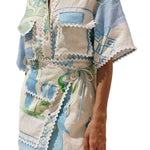 Patterned Short-Sleeve Shirt and Mini Skirt Set