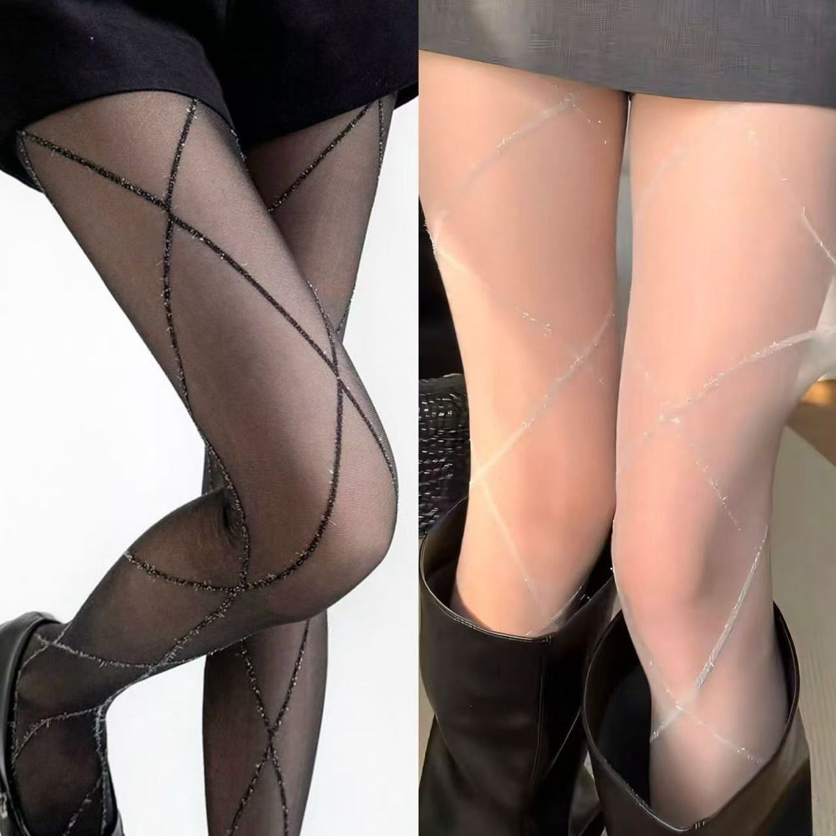 Sheer Glitter Argyle Tights