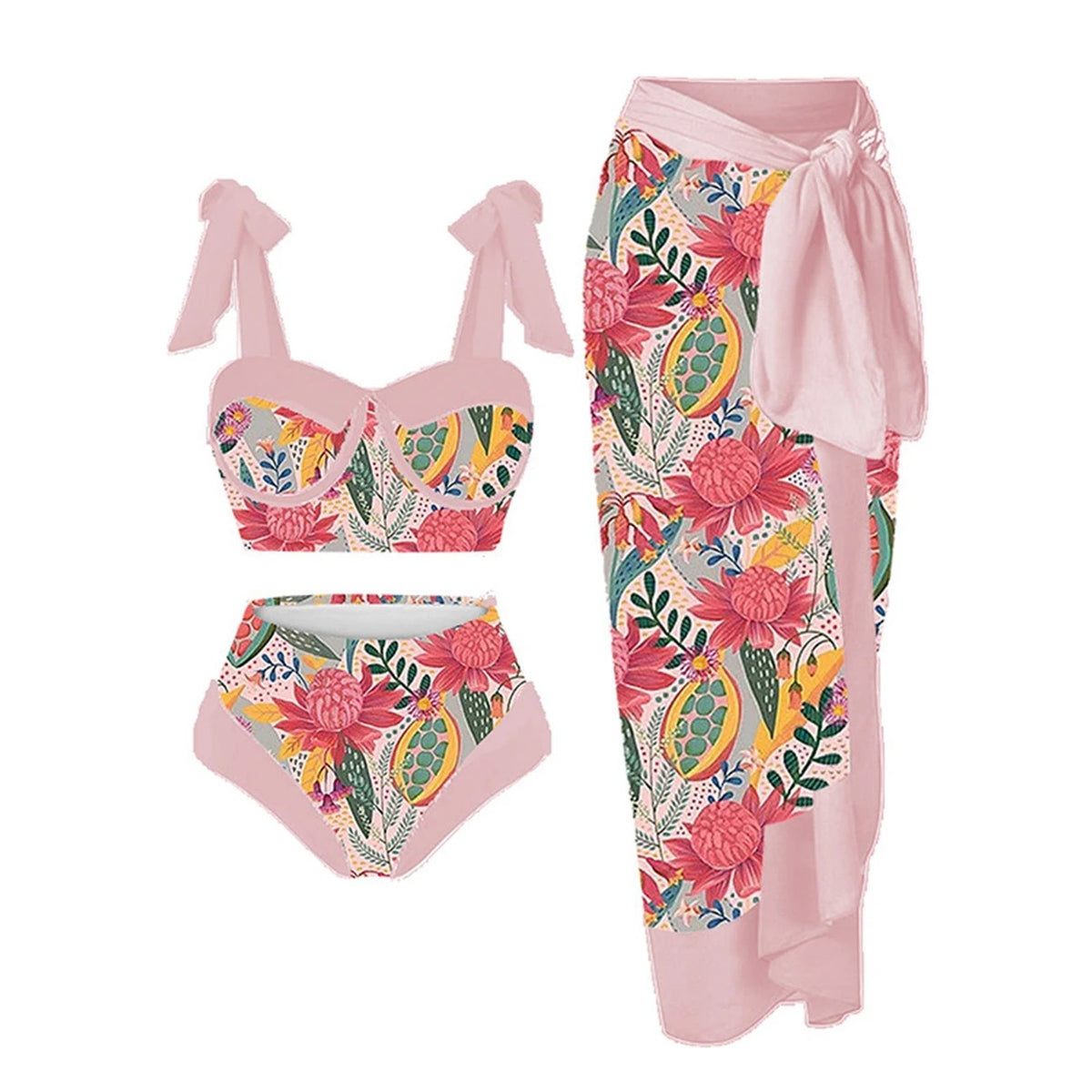 Printed Bikini Set with Sarong