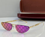 Gucci Oval Sunglasses with Pearl and Chain Detail