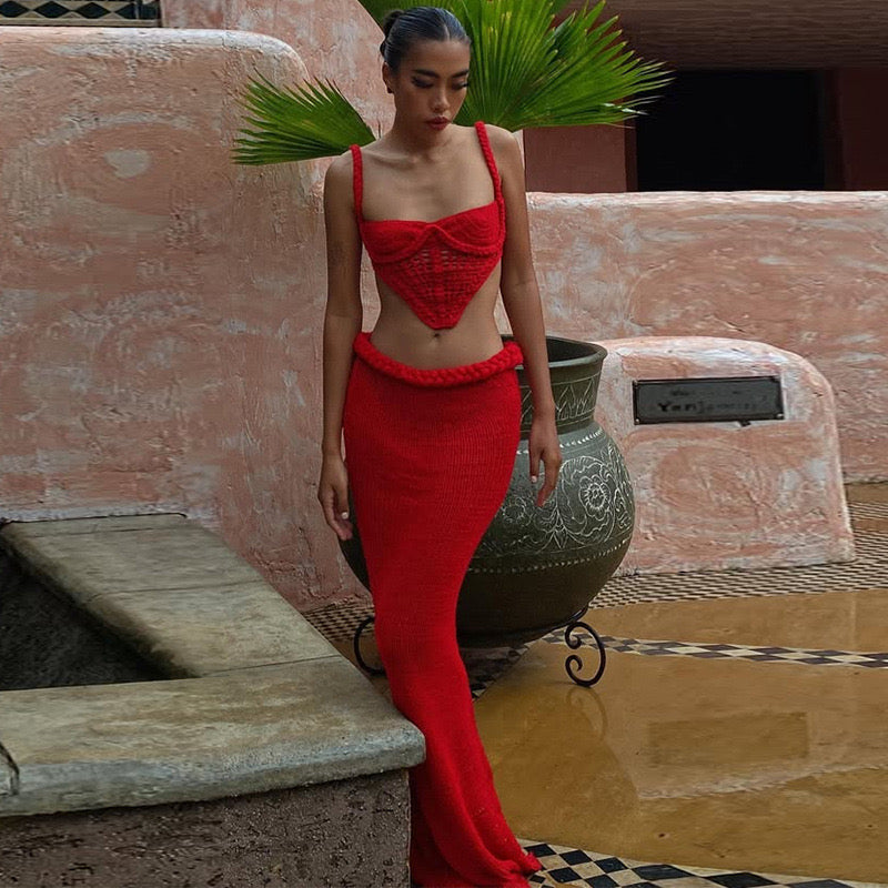 Chic Crochet Corset Top and Skirt Set