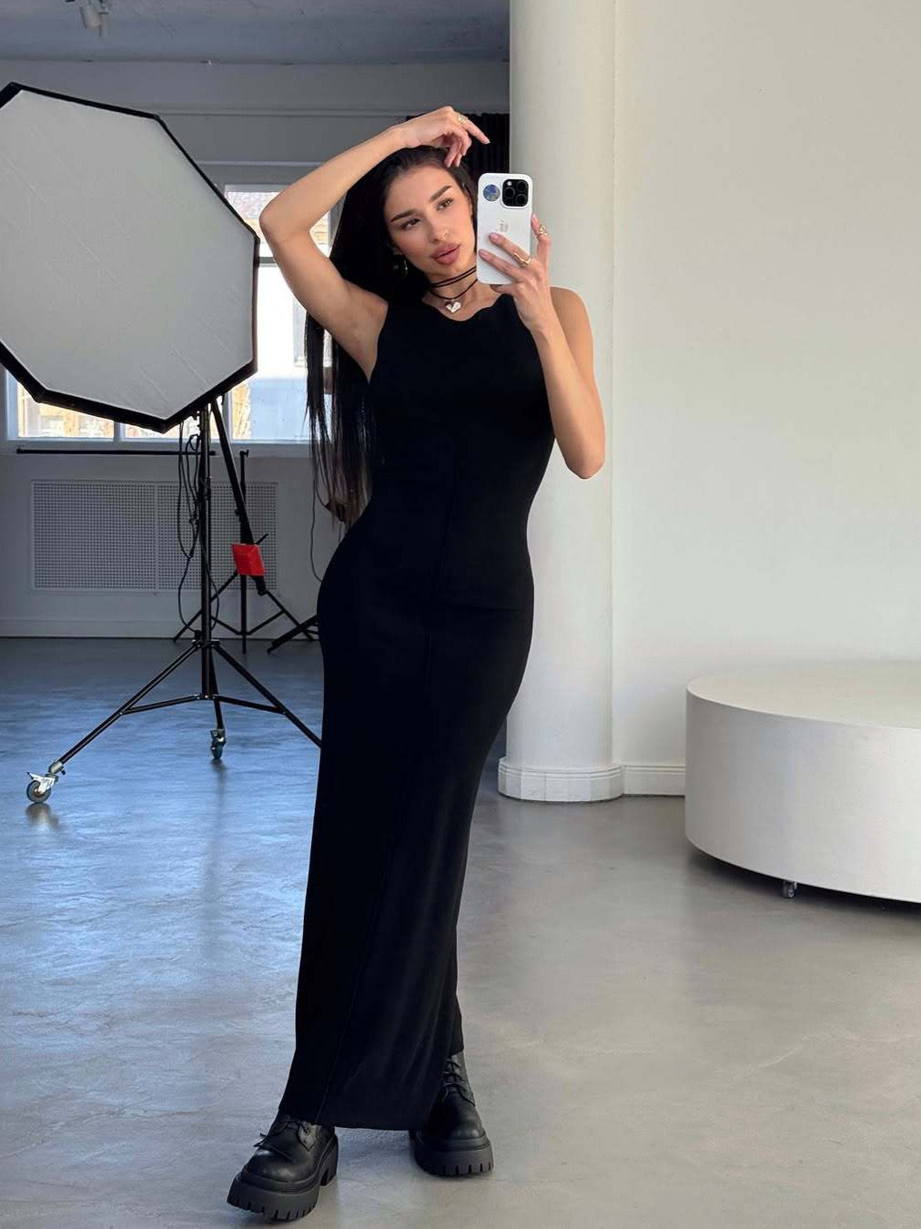 Sleek Sleeveless Knit Maxi Dress