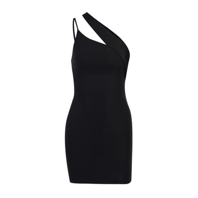 Sleek One-Shoulder Black Mini Dress
