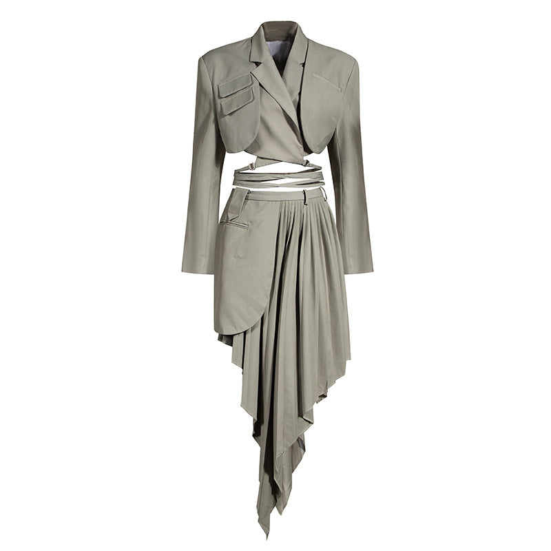 Deconstructed Blazer and Asymmetrical Skirt Set