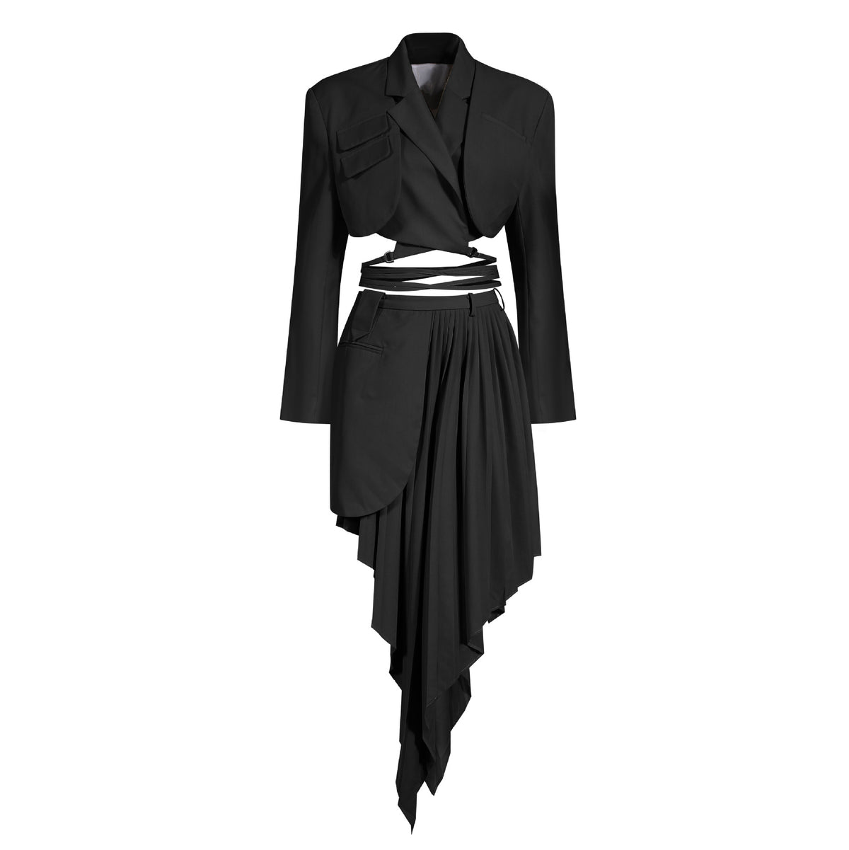 Deconstructed Blazer and Asymmetrical Skirt Set