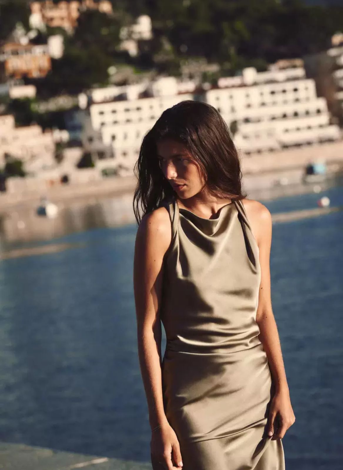 women's sleeveless sexy silk satin midi dress