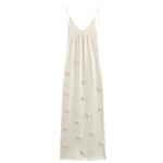 Elegant White Floral Appliqué Maxi Dress