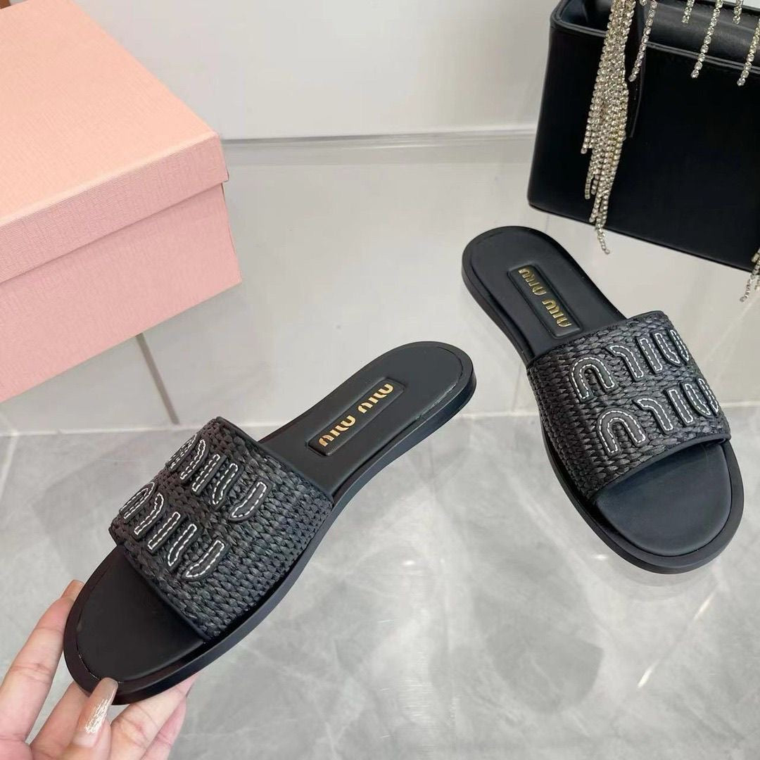 Miu Miu Raffia Slides