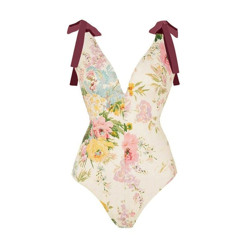 Floral Swimsuit with Ruffle Straps and Sarong