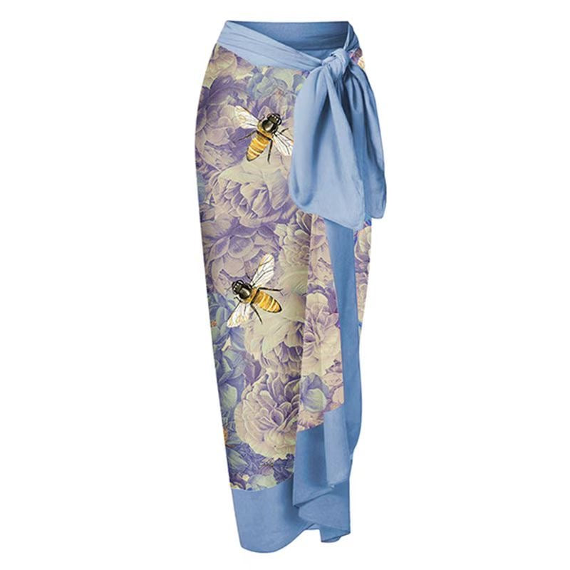 Floral and Bee Print Swimsuit with Sarong