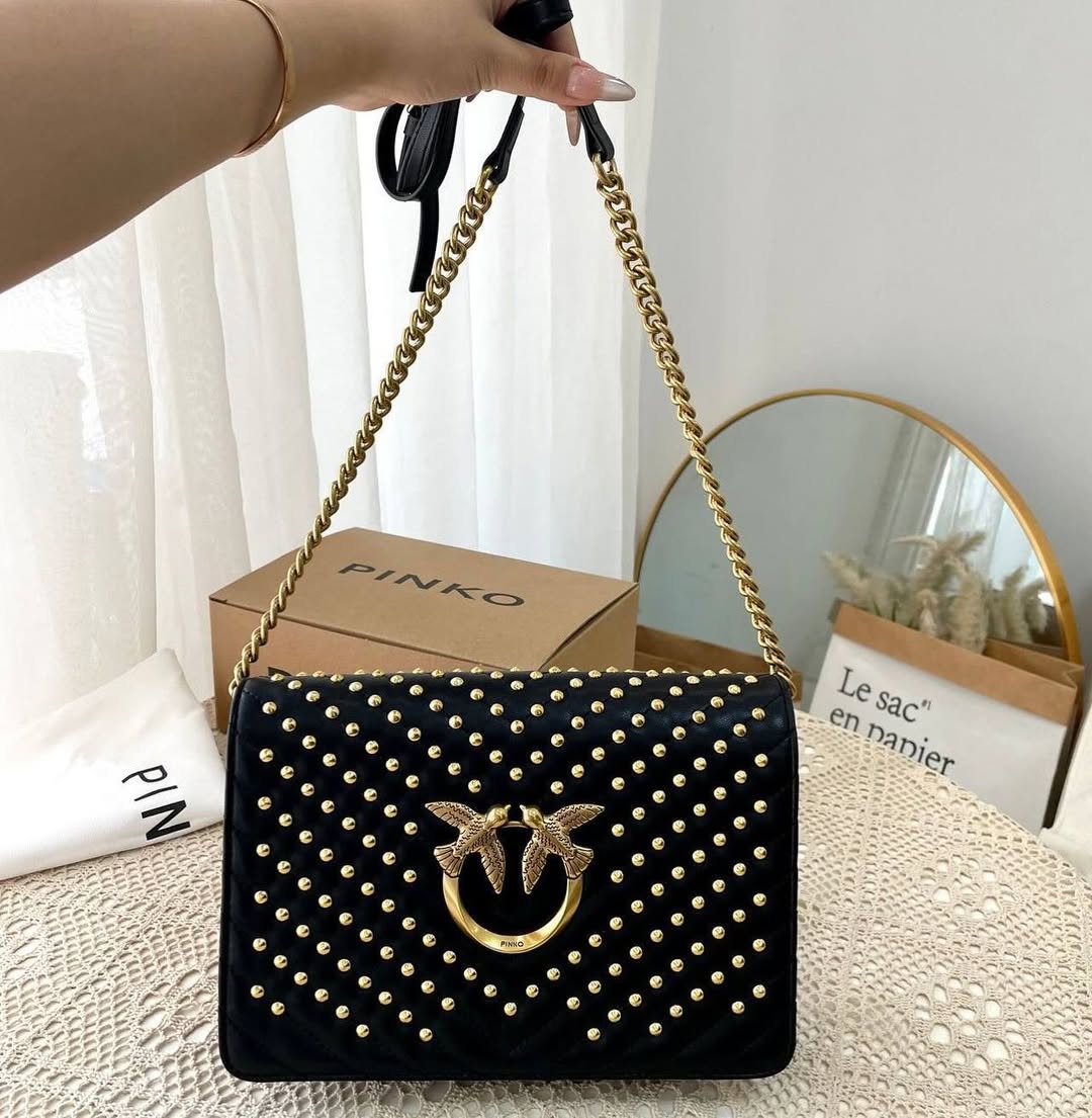 Pinko Love Studded Chevron Shoulder Bag