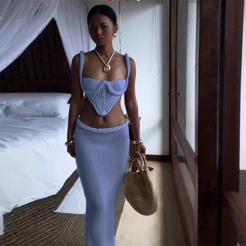 Chic Crochet Corset Top and Skirt Set