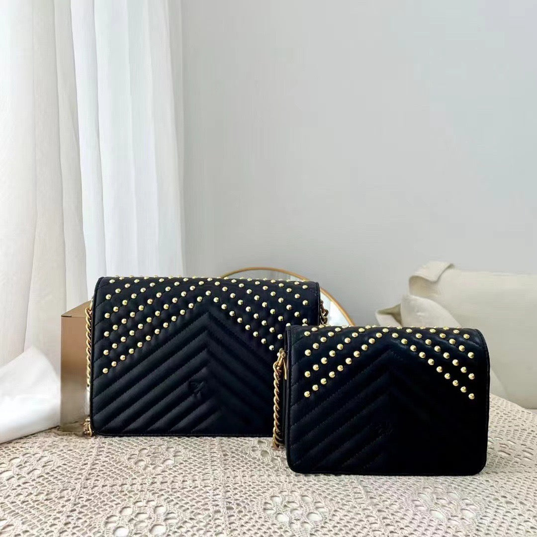 Pinko Love Studded Chevron Shoulder Bag
