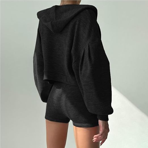 Alo Yoga Serenity Bra, High-Waist Biker Short, and Zip Hoodie Set