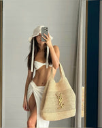 Saint Laurent Icare Maxi Gold Natural Crochet Raffia Tote