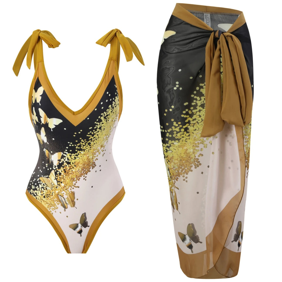 Printed Swimsuit with Sarong Set