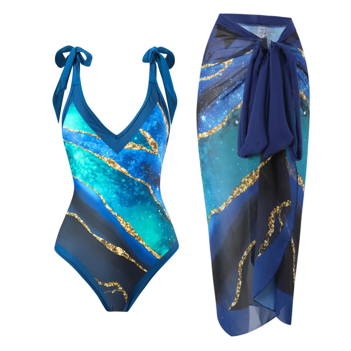 Printed Swimsuit with Sarong Set