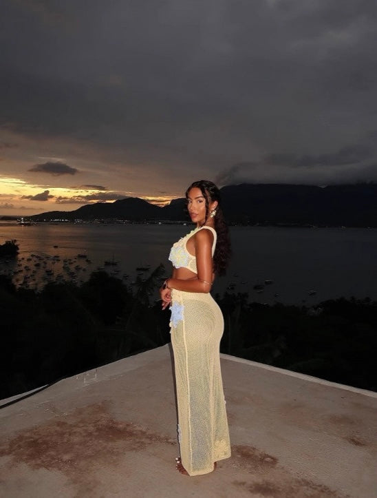 Floral Crochet Bandeau Top and Skirt Set