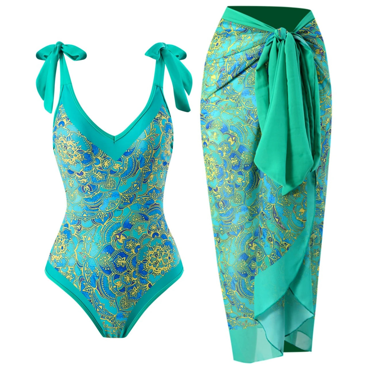 Printed Swimsuit with Sarong Set