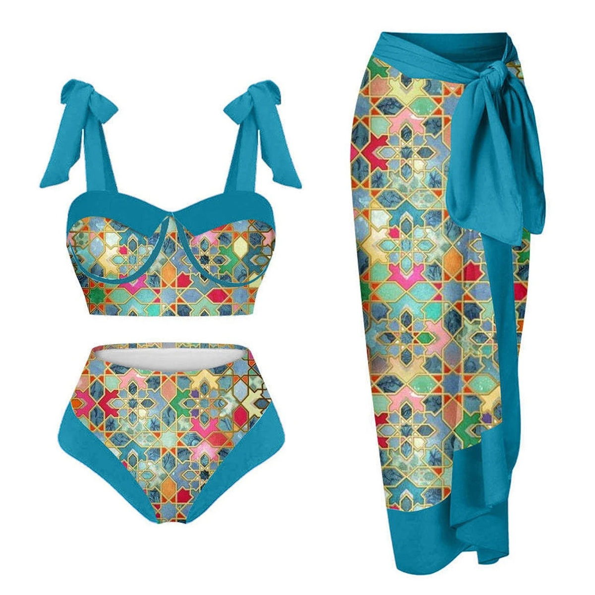 Printed Bikini Set with Sarong