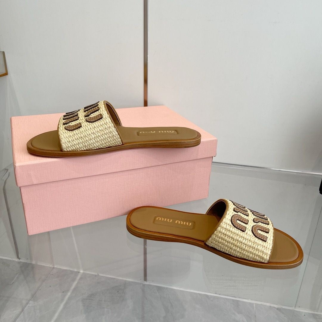 Miu Miu Raffia Slides