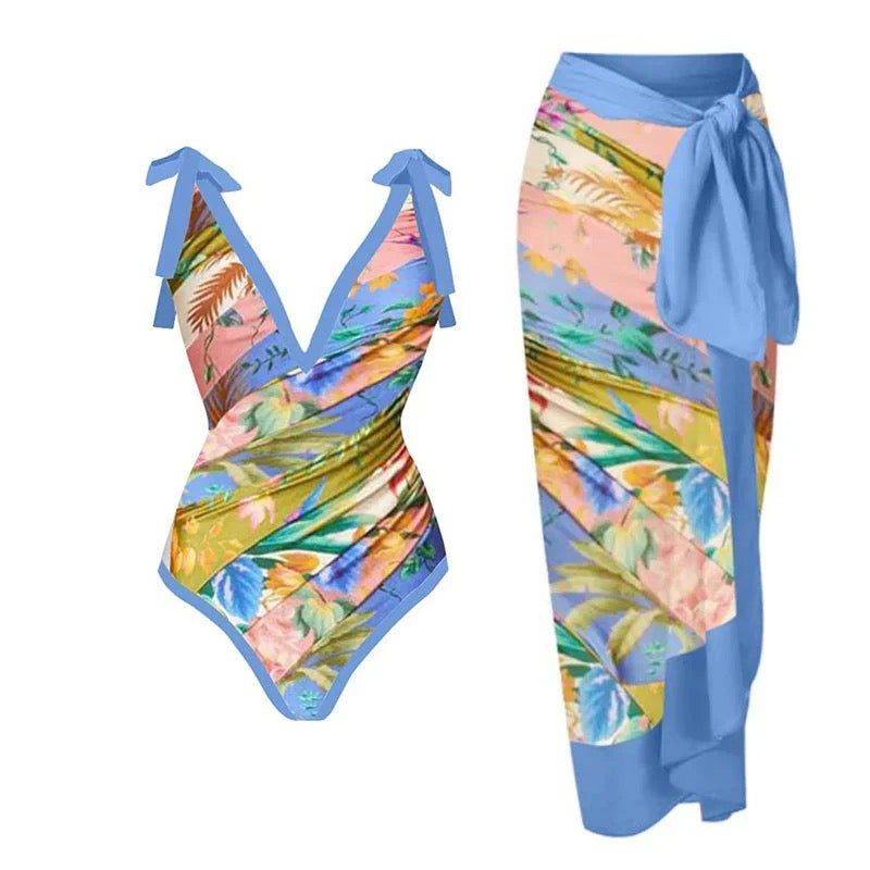 Printed Swimsuit with Sarong Set