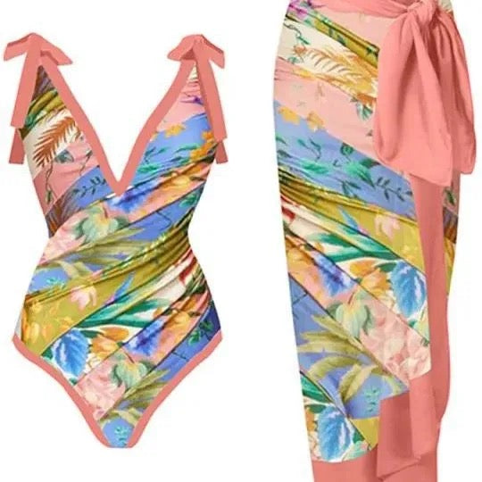 Printed Swimsuit with Sarong Set