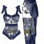 Tiger and Butterfly Print Swimsuit with Sarong