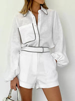 Crisp White Shirt and Belted Shorts Set