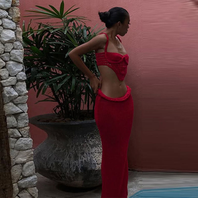 Chic Crochet Corset Top and Skirt Set