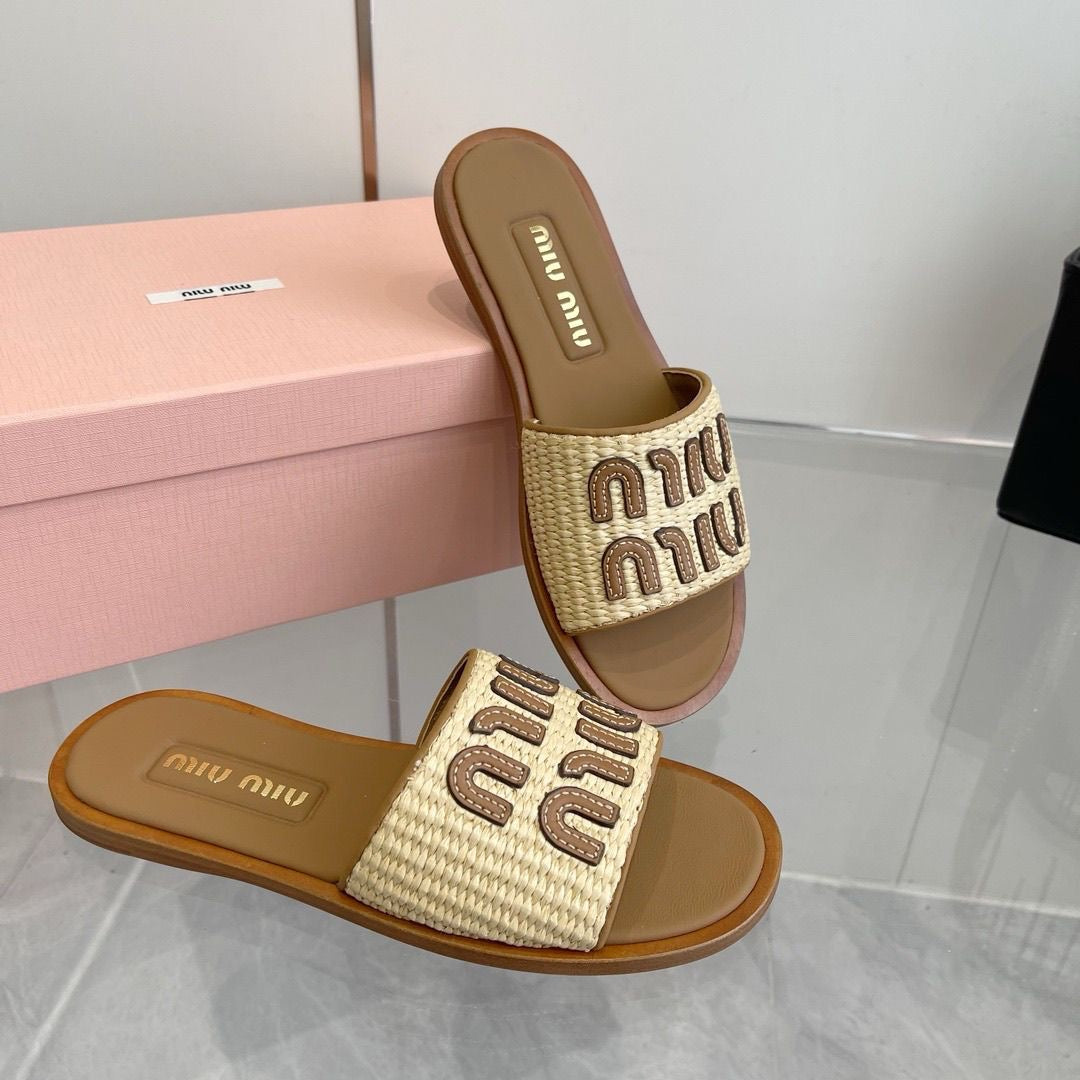 Miu Miu Raffia Slides