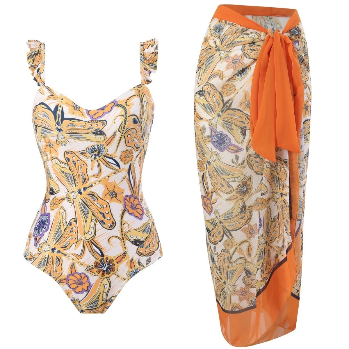 Printed Swimsuit with Sarong