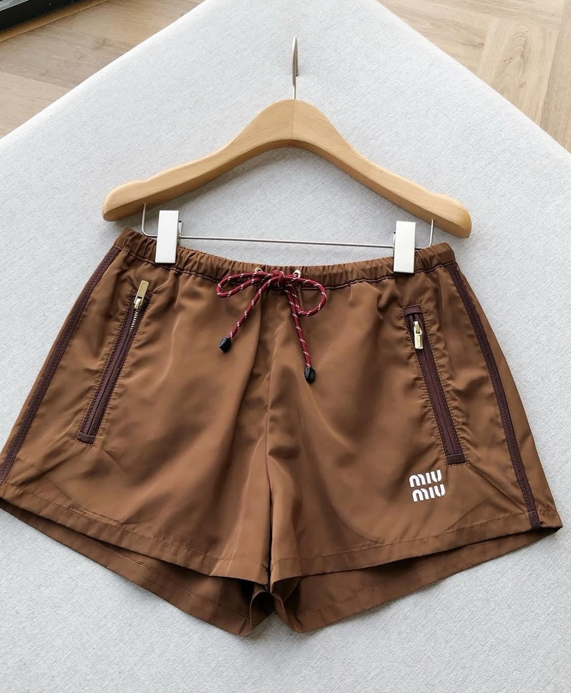 Miu Miu Striped Tee and Brown Shorts Set