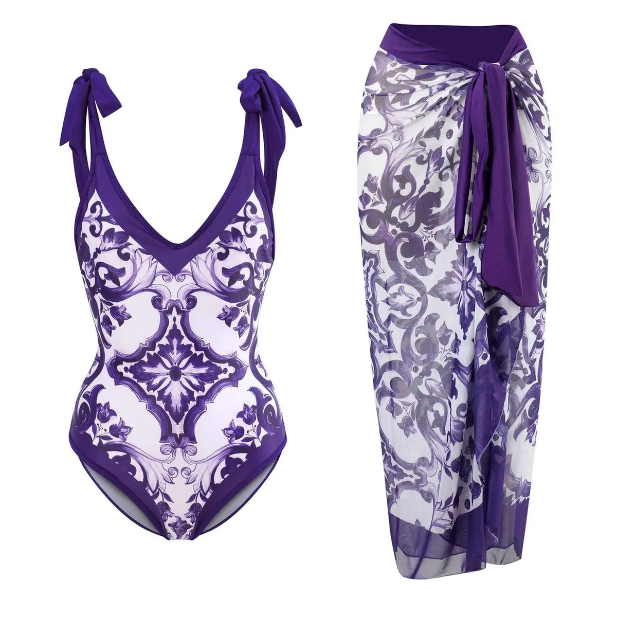 Printed Swimsuit with Sarong Set