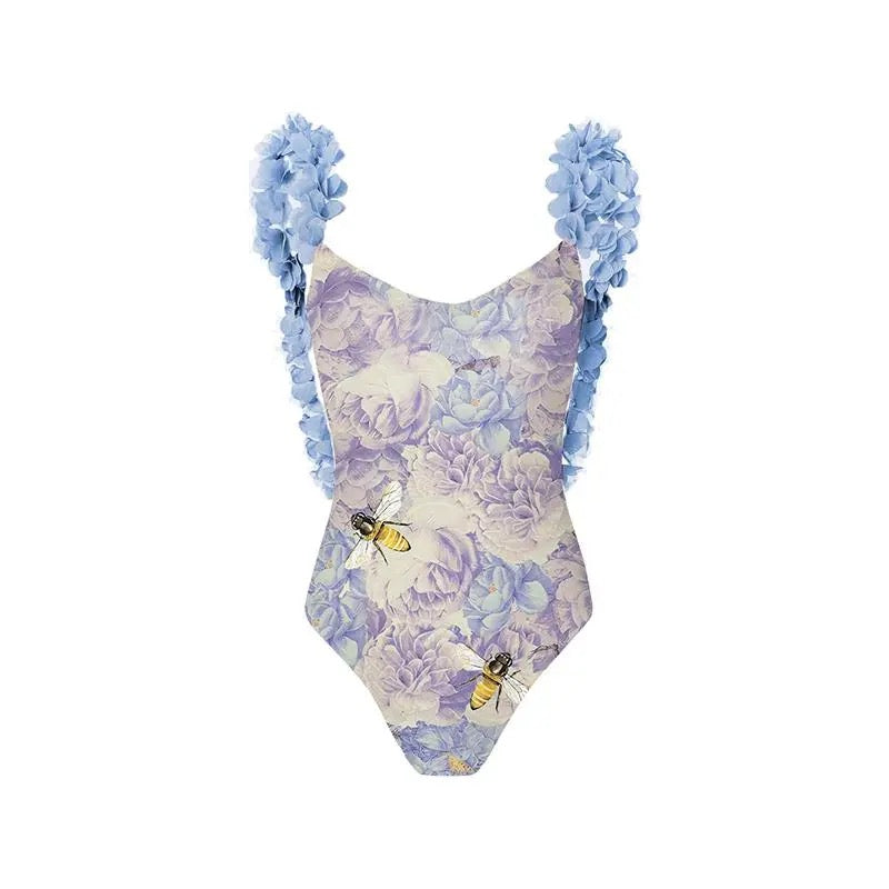 Floral Swimsuit with Ruffle Straps and Sarong