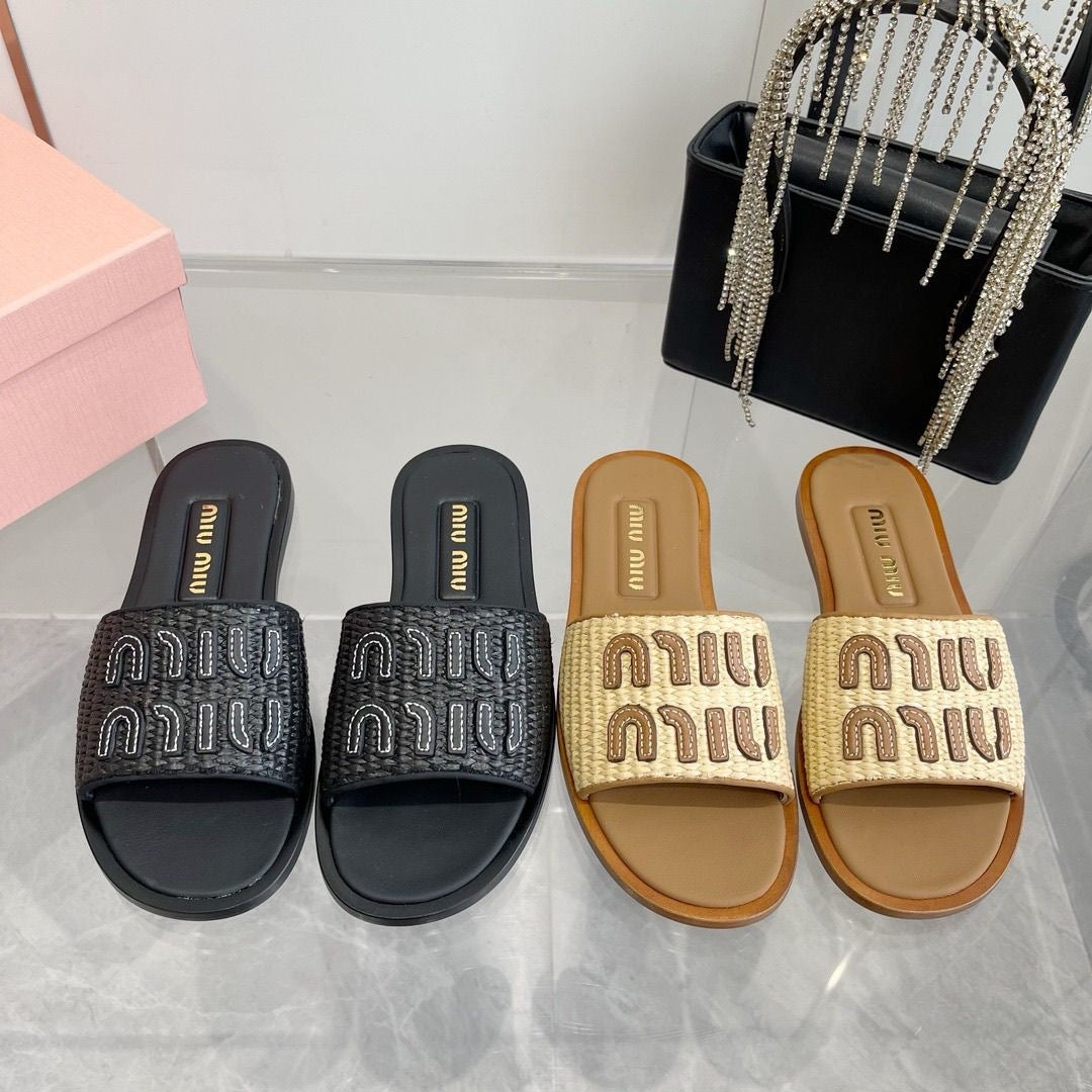 Miu Miu Raffia Slides
