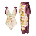 Floral Swimsuit with Ruffle Straps and Sarong