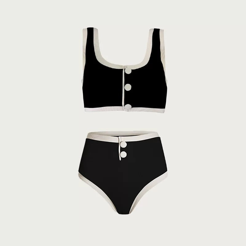 Chic Contrast Button Bikini Set