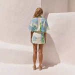 Patterned Short-Sleeve Shirt and Mini Skirt Set