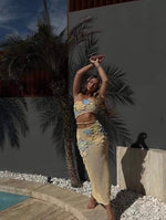 Floral Crochet Bandeau Top and Skirt Set