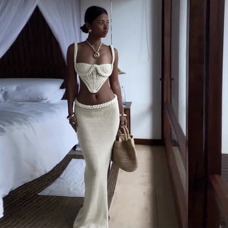 Chic Crochet Corset Top and Skirt Set