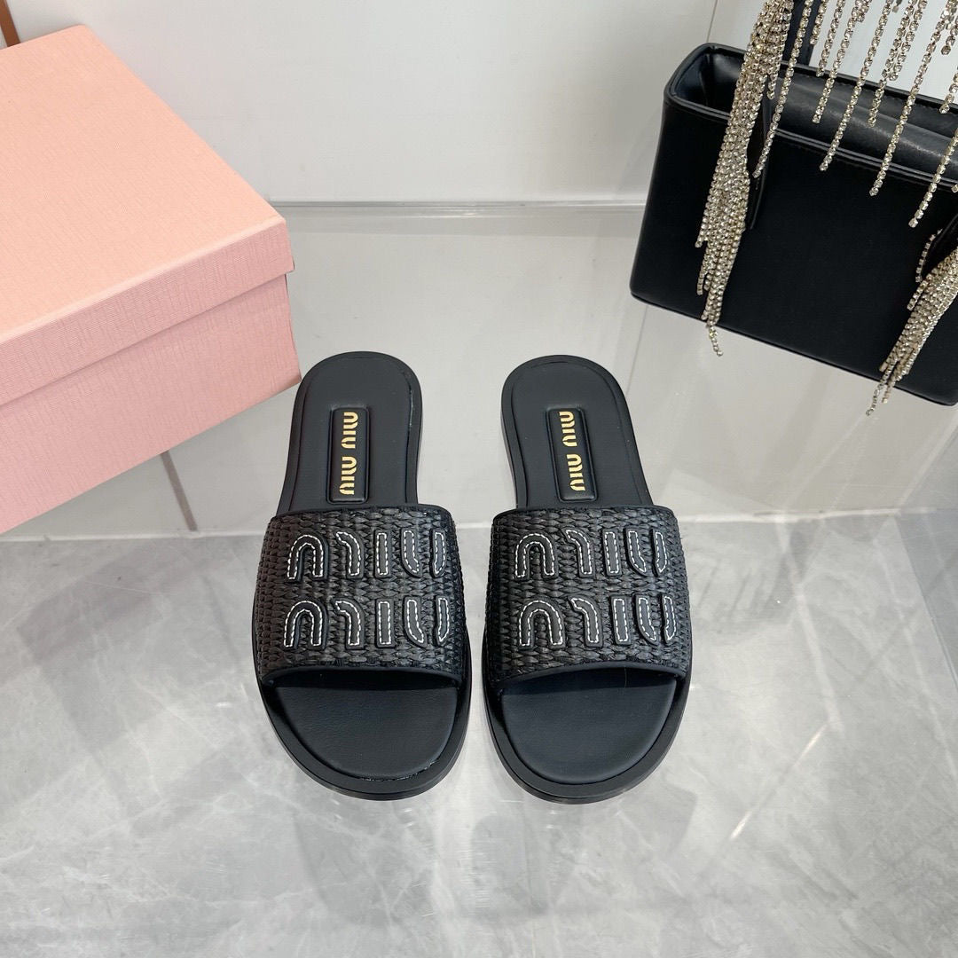 Miu Miu Raffia Slides