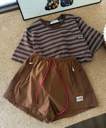 Miu Miu Striped Tee and Brown Shorts Set