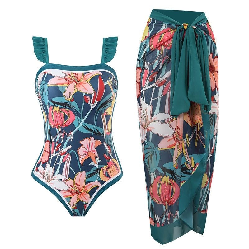 Printed Swimsuit with Sarong