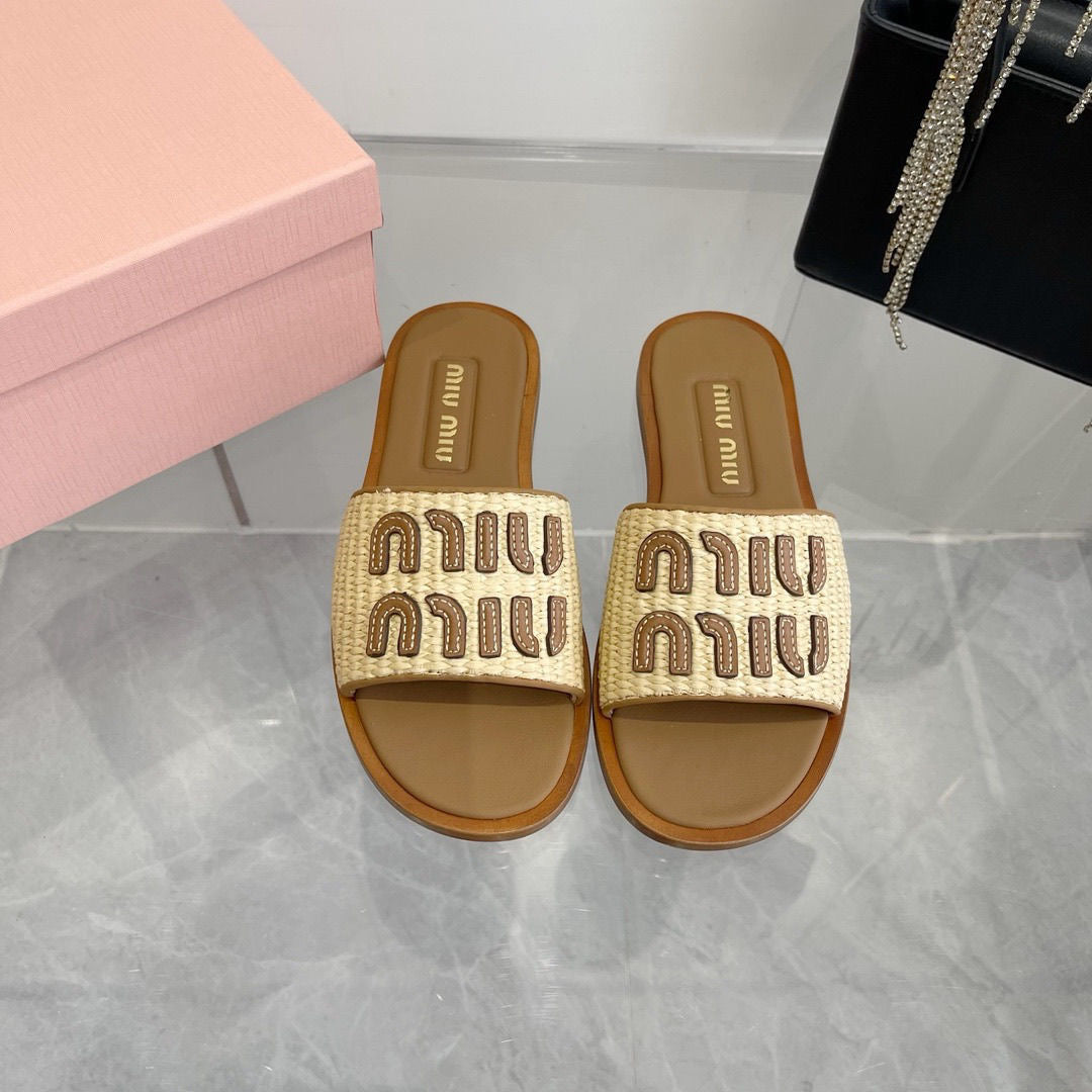 Miu Miu Raffia Slides