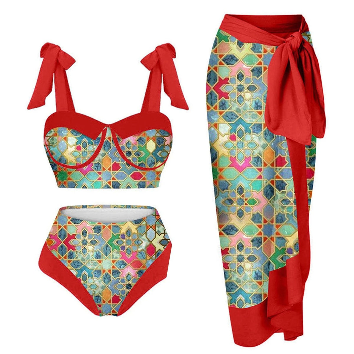 Printed Bikini Set with Sarong